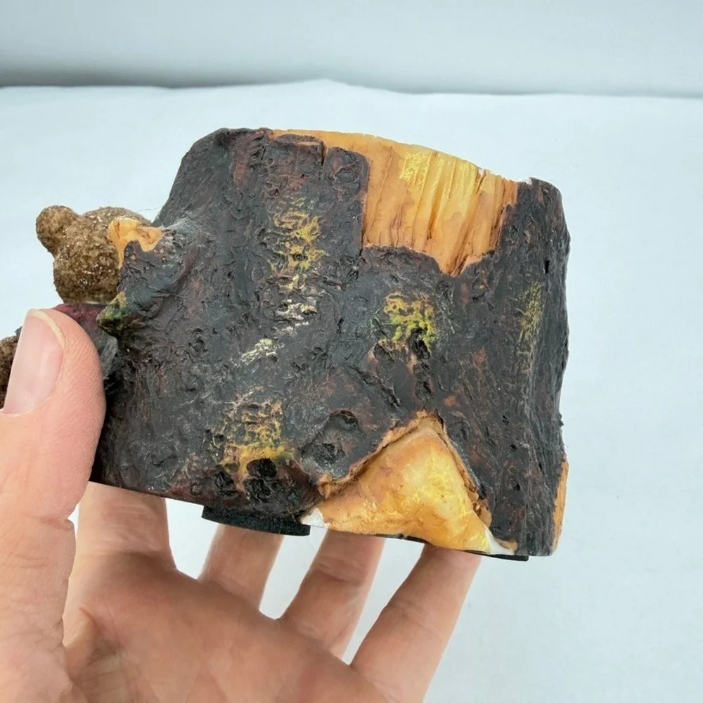 Bear Figurine Tree Stump Planter Pot Candle Holder Beehive Rustic Decor Cutecore